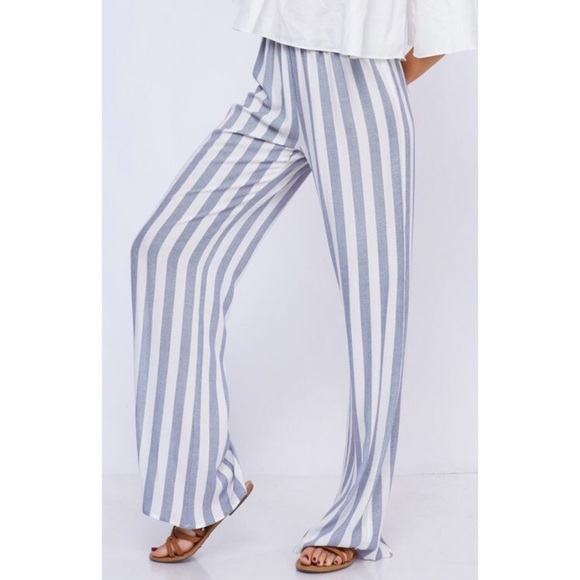 •LAST 1• Blue & White Striped Wide Leg Pants - Picture 6 of 8